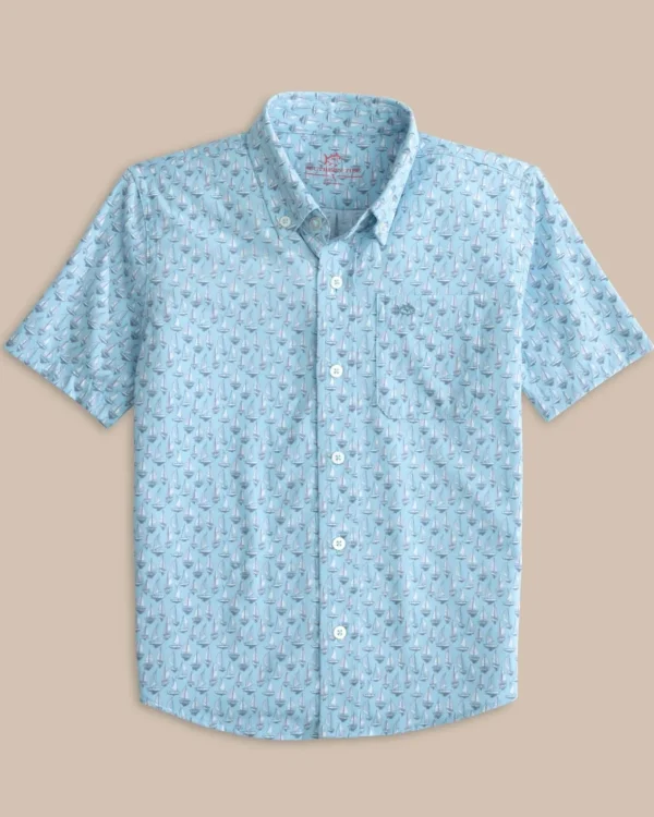 Southern Tide Boys Intercoastal Forget A-Boat It Short Sleeve Sport Shirt< Boys Button Down Shirts