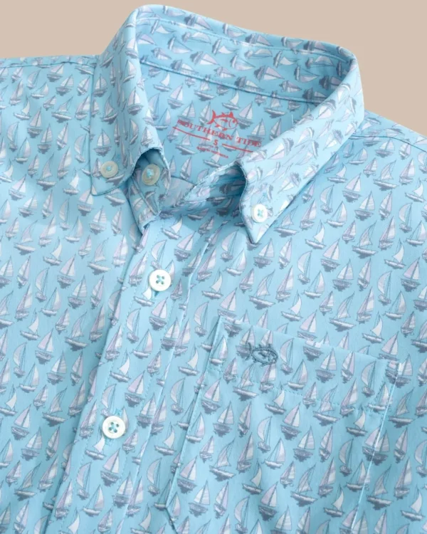 Southern Tide Boys Intercoastal Forget A-Boat It Short Sleeve Sport Shirt< Boys Button Down Shirts