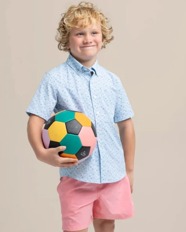 Southern Tide Boys Intercoastal Forget A-Boat It Short Sleeve Sport Shirt< Boys Button Down Shirts