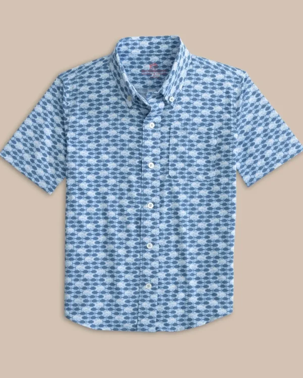Southern Tide Boys Intercoastal Heather Skipping Jacks Short Sleeve Sport Shirt< Boys Button Down Shirts