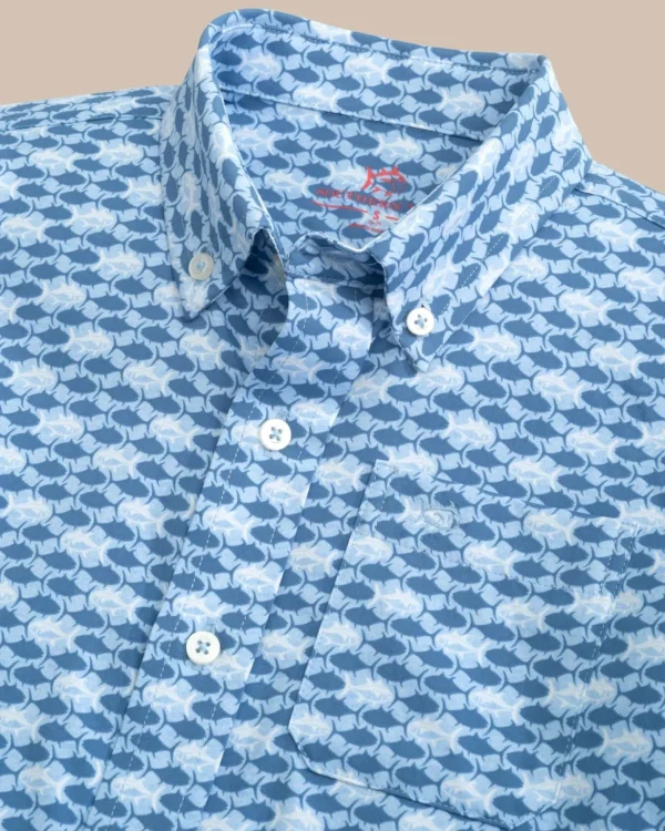 Southern Tide Boys Intercoastal Heather Skipping Jacks Short Sleeve Sport Shirt< Boys Button Down Shirts