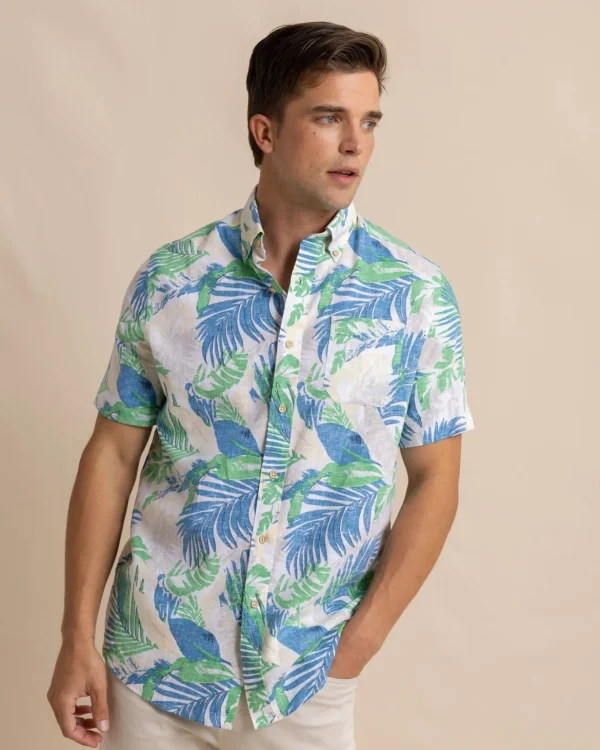 Southern Tide Paradise Palms Linen Rayon Short Sleeve Sport Shirt< Sport Shirts & Button Downs