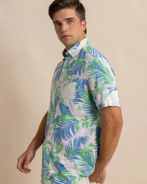 Southern Tide Paradise Palms Linen Rayon Short Sleeve Sport Shirt< Sport Shirts & Button Downs