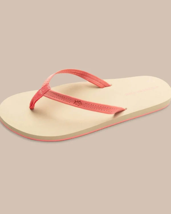 Southern Tide Womens Coral Leather Weekend Flipjacks< Sandals And Flipjacks®